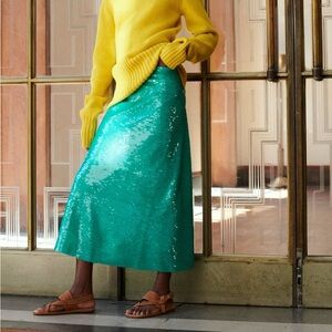 BNWT Victoria Beckham Sequin Midi Skirt in Peppermint Size US 4
